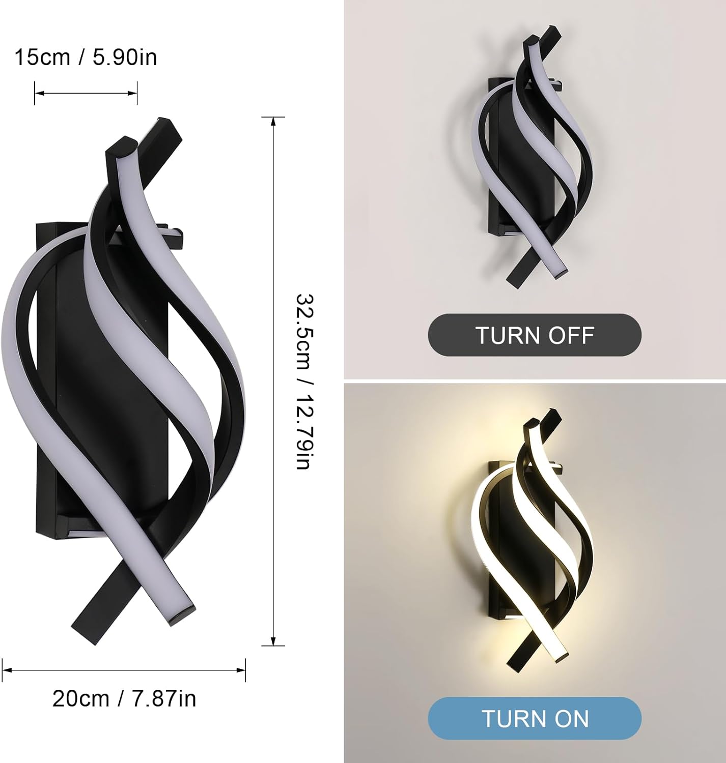 Wandleuchte – schwarzer Aluminiumrahmen, Naturlicht