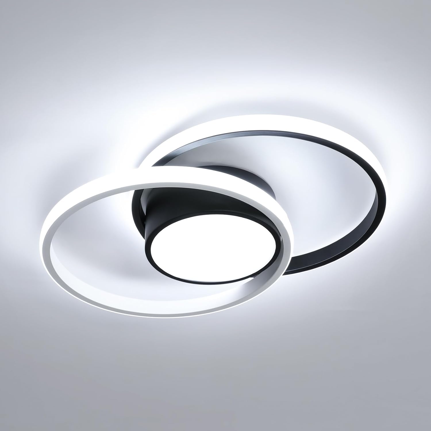 Ceiling Light - Black & White Metal Frame, White Light