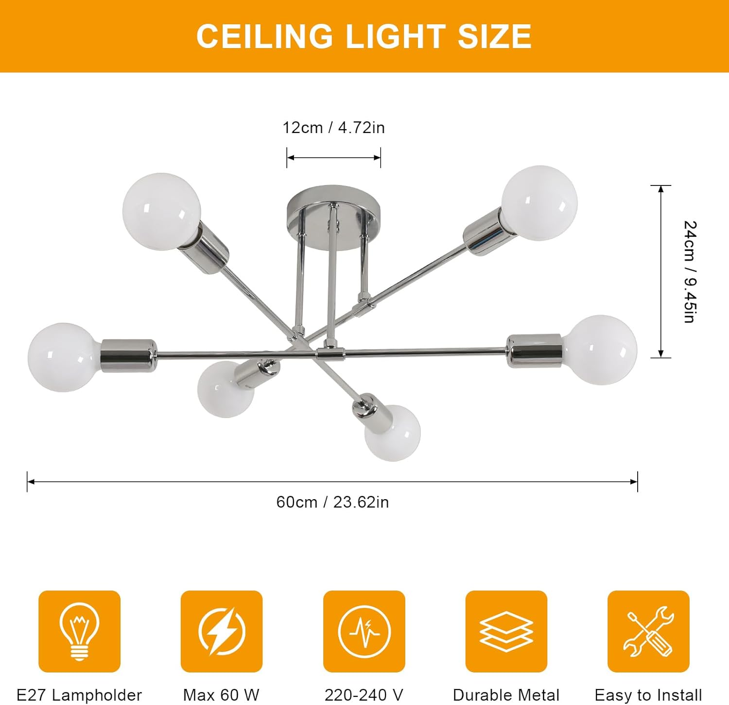 Ceiling Light - Chrome Metal Frame
