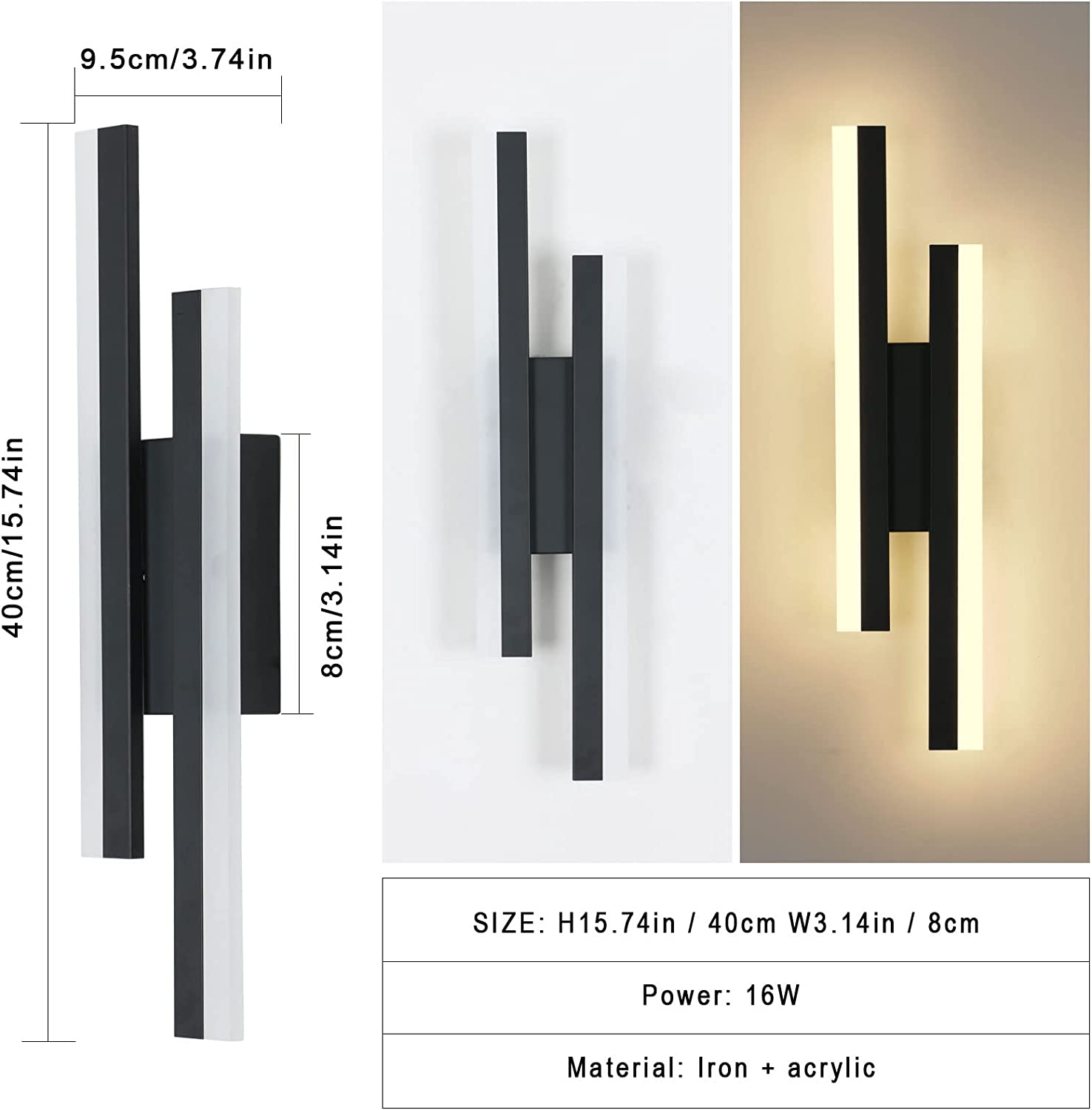 Wall Light - Black Acrylic Frame, Warm Light