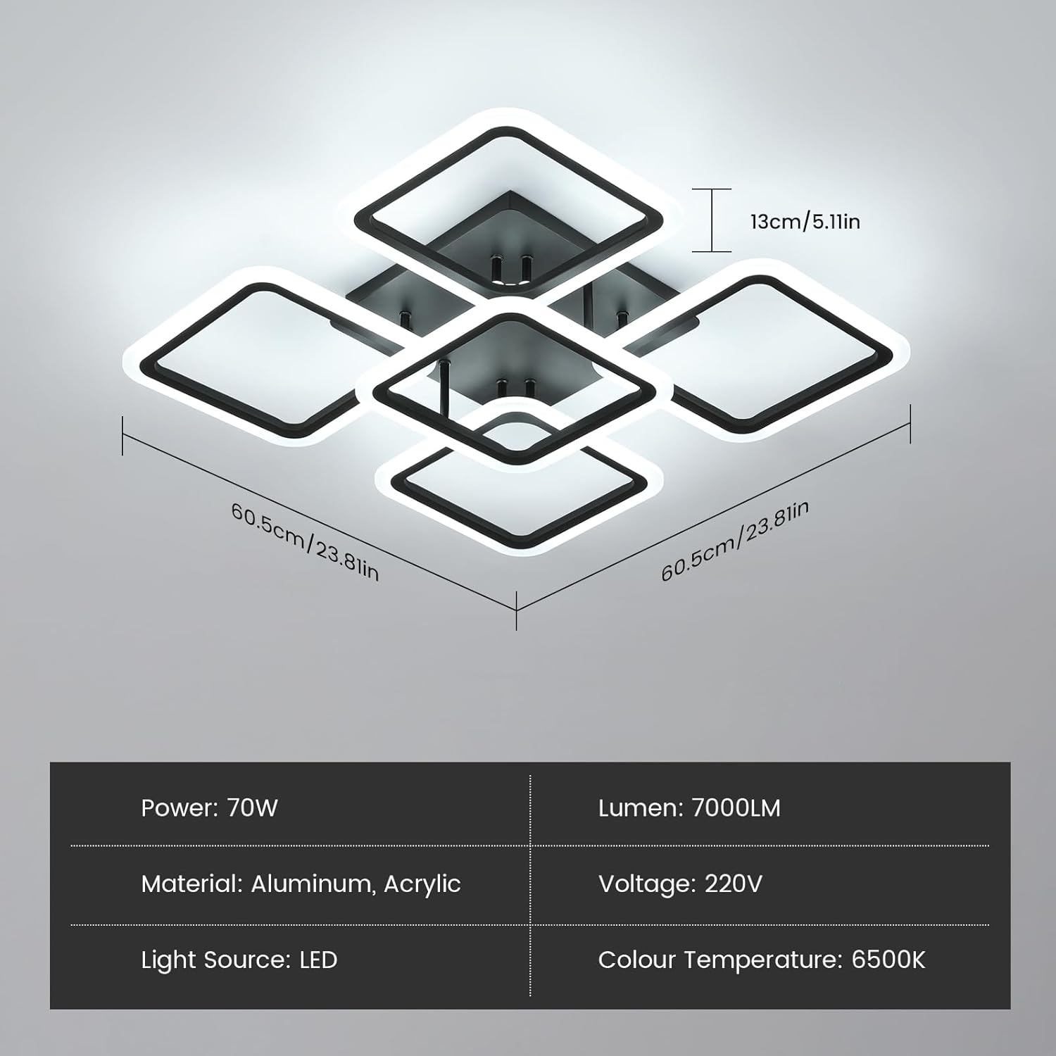 Ceiling Light - Black Acrylic Frame, White Light