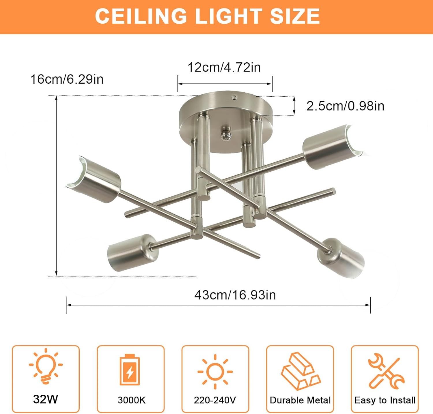 Ceiling Light - Gold Bronze Metal Frame