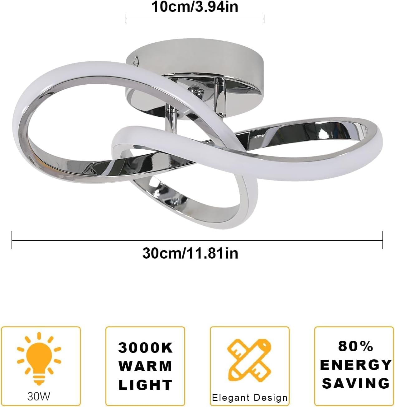 Deckenleuchte - Chrom-Aluminium-Rahmen, Warmlicht