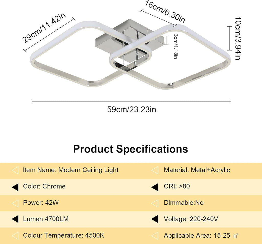 Ceiling Light - Chrome Aluminium Frame, Natural Light