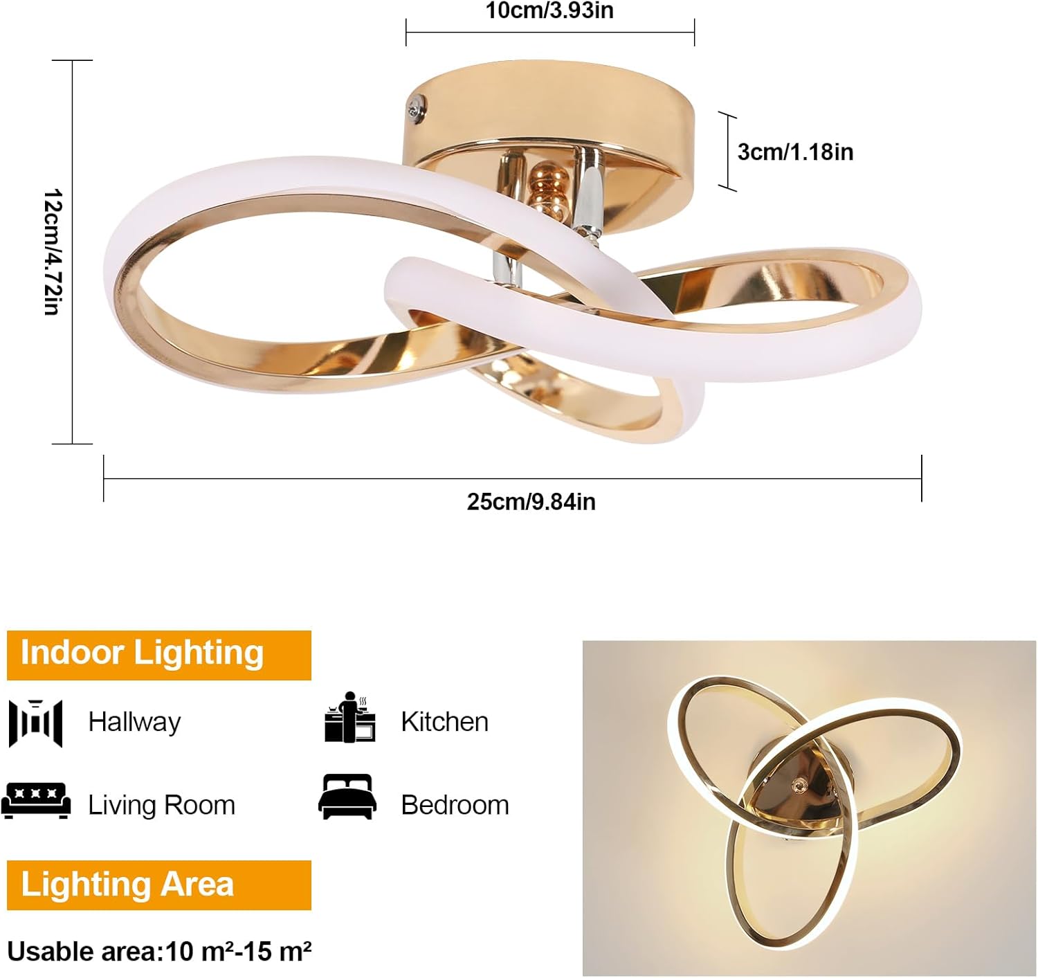 Ceiling Light - Gold Aluminium Frame, Natural Light