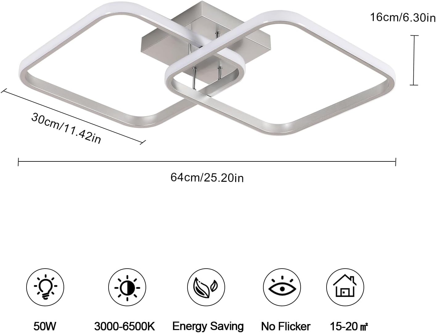 Ceiling Light - Silver Aluminium Frame, Tunable and Dimmable