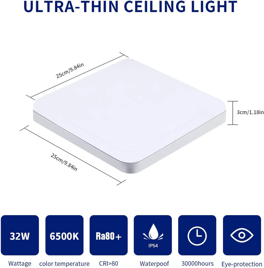 Ceiling Light - White Plastic Frame, White Light