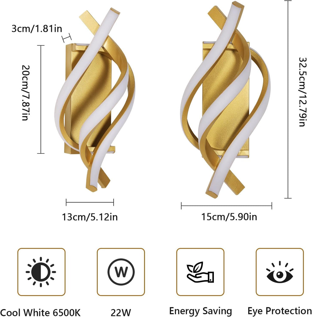 Wall Light - Gold Aluminium Frame, White Light