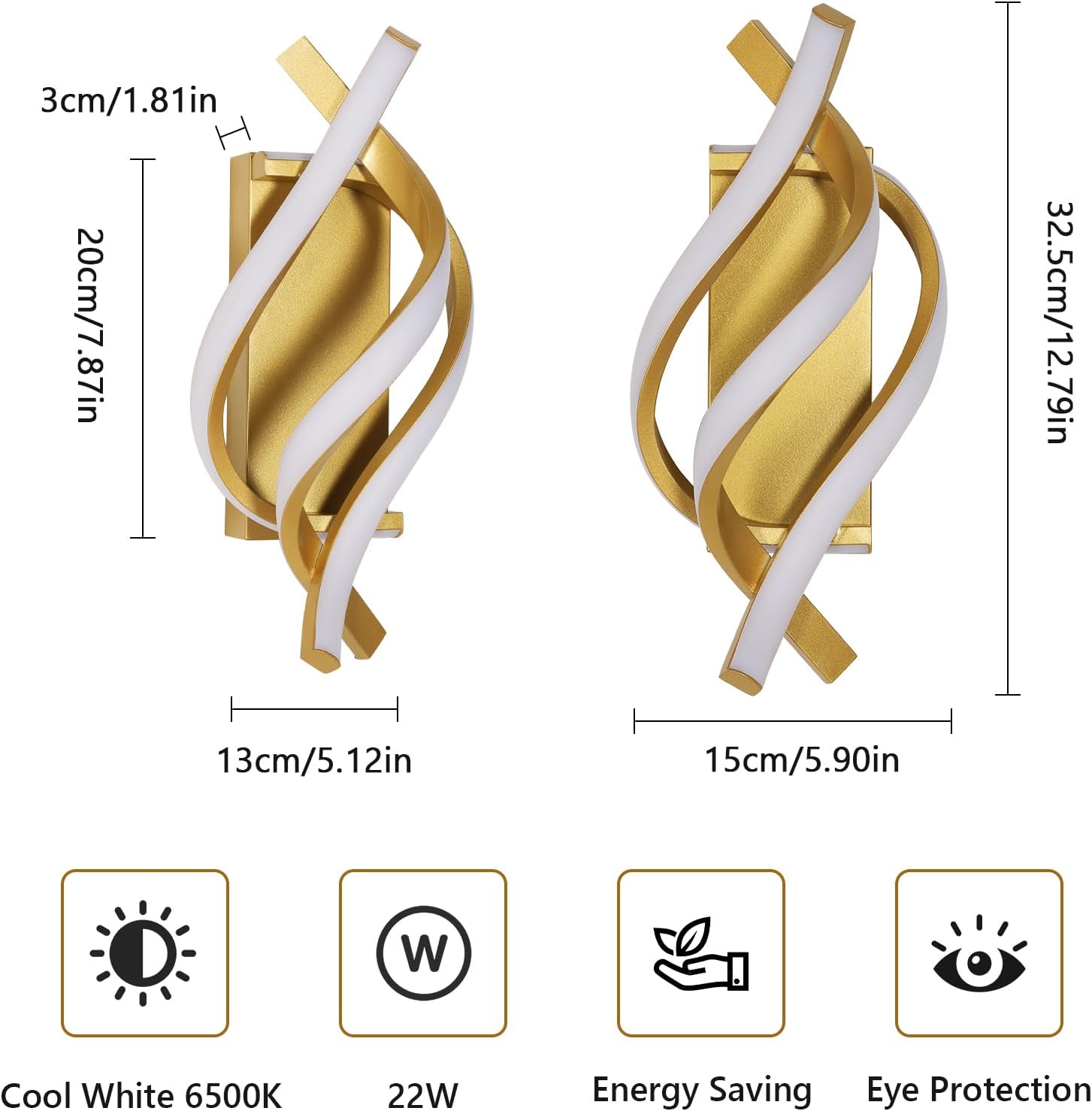 Wall Light - Gold Aluminium Frame, White Light