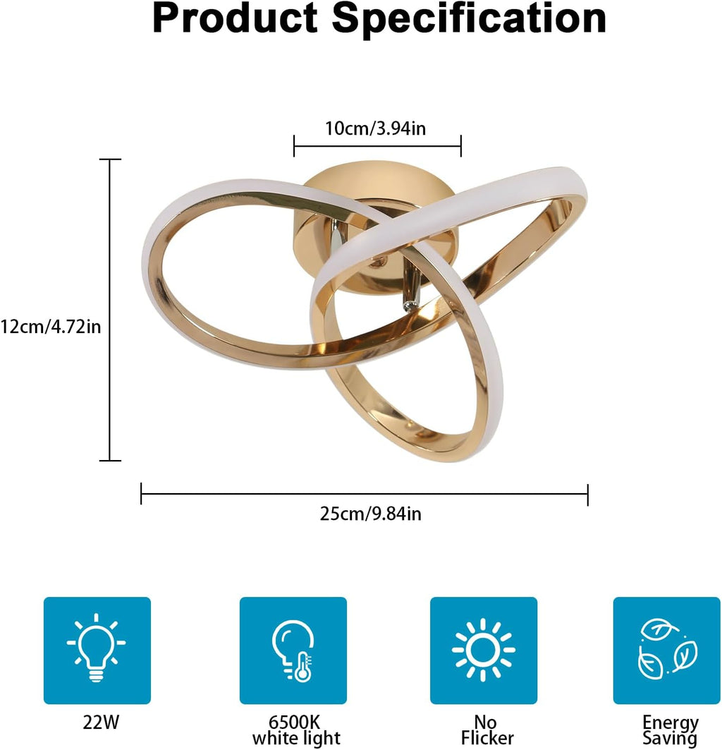 Ceiling Light - Gold Aluminium Frame, White Light