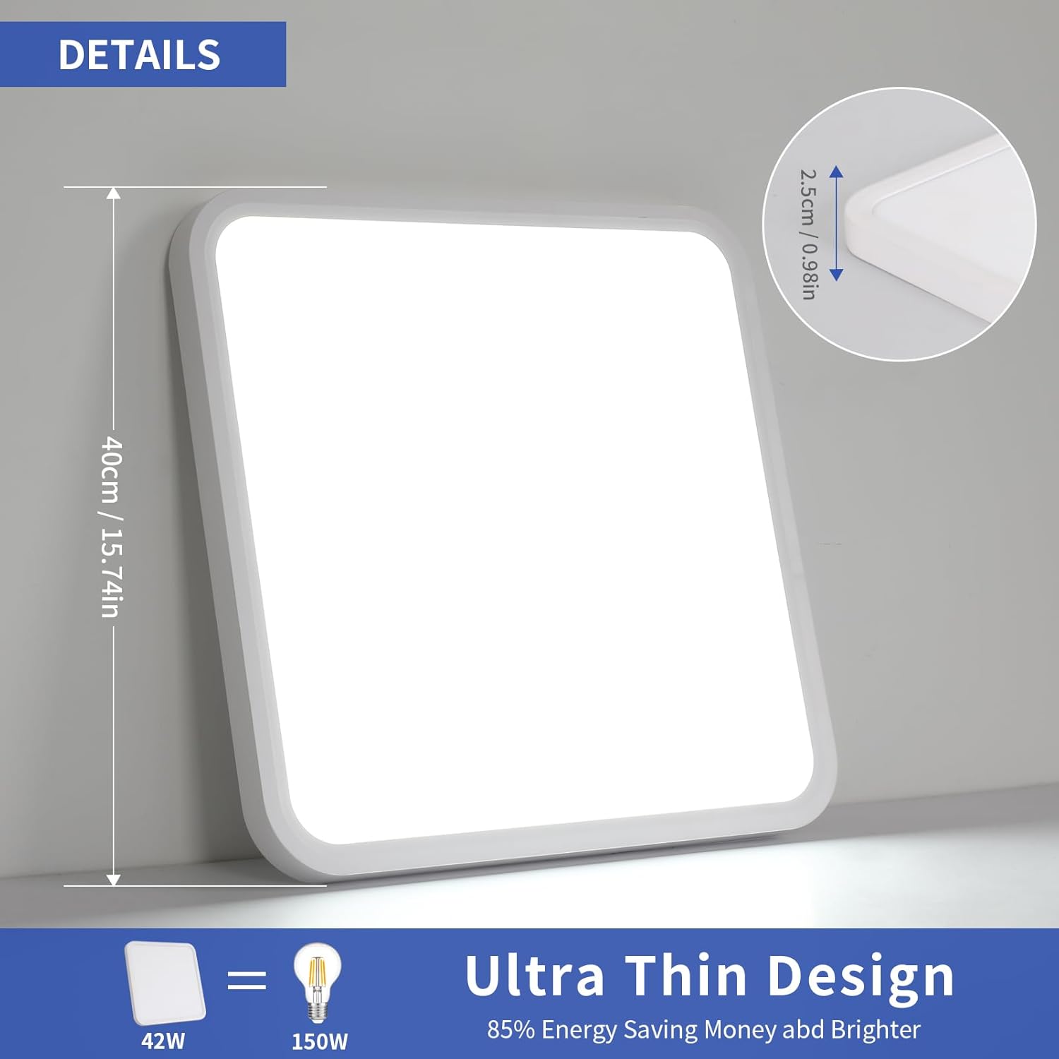 Ceiling Light - White Plastic Frame, White Light