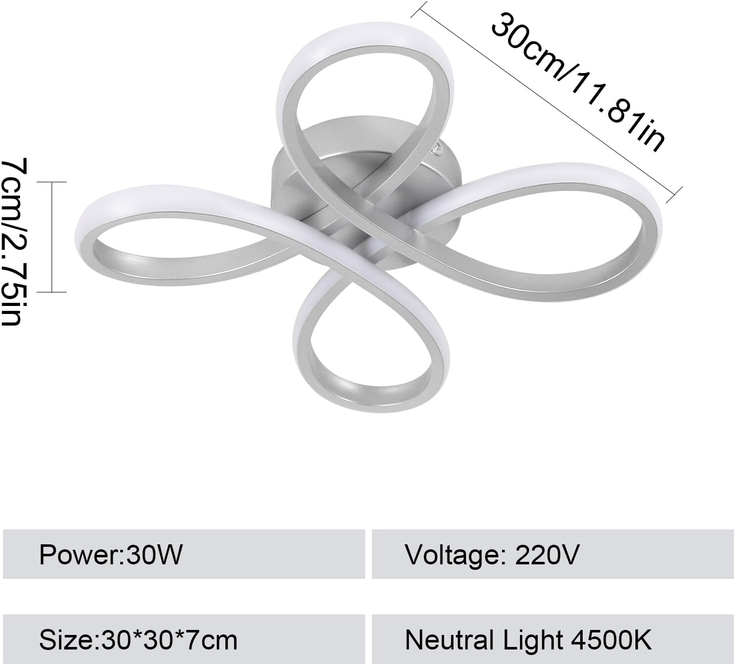 Deckenleuchte - Rahmen aus silbernem Aluminium, Naturlicht