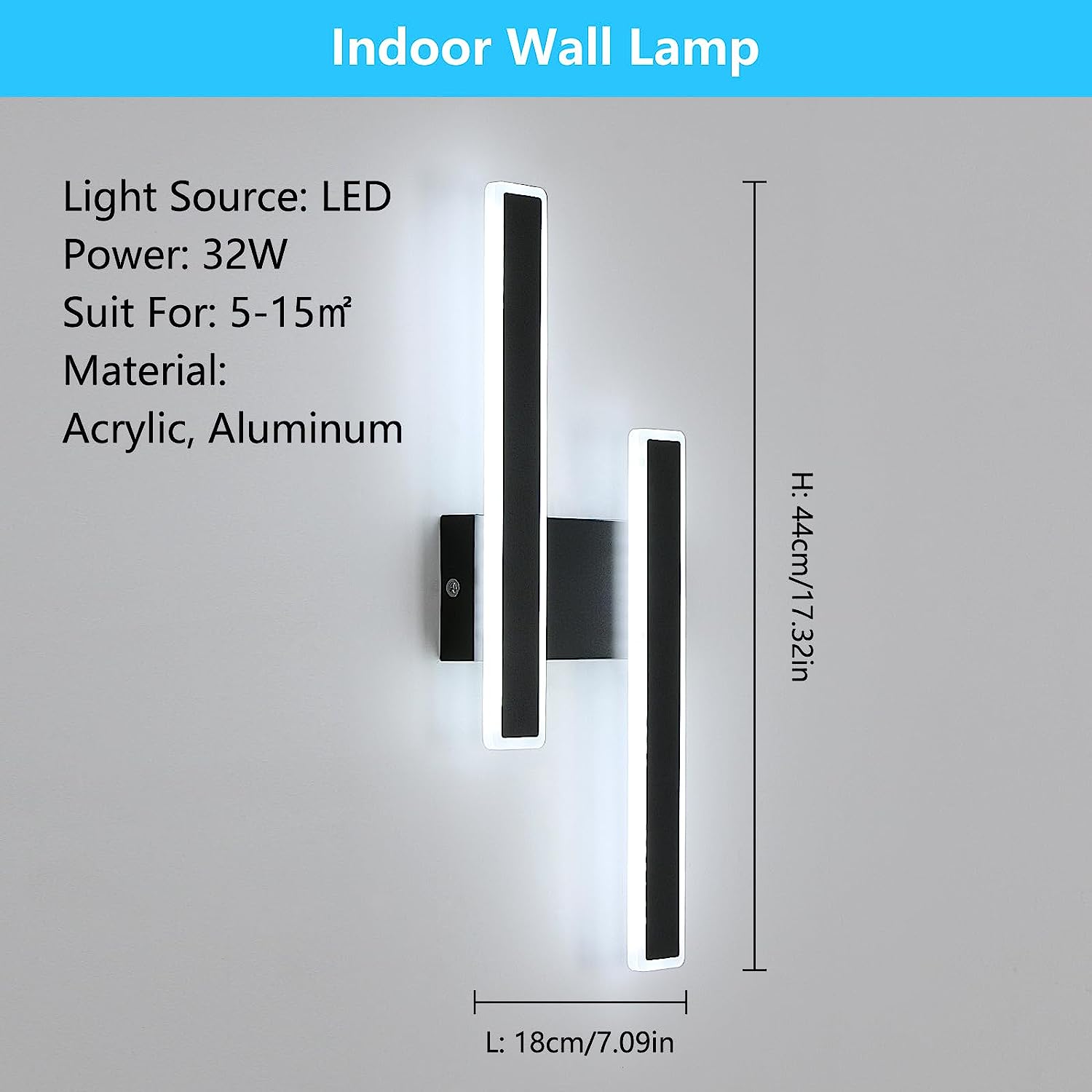 Wall Light - Black Acrylic Frame, White Light