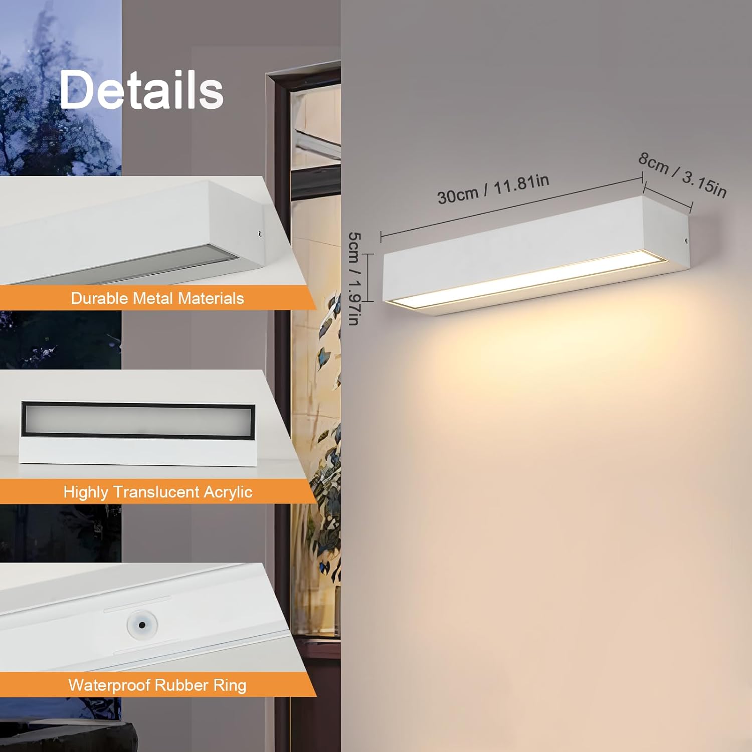 Wall Light - White Metal Frame, Warm Light