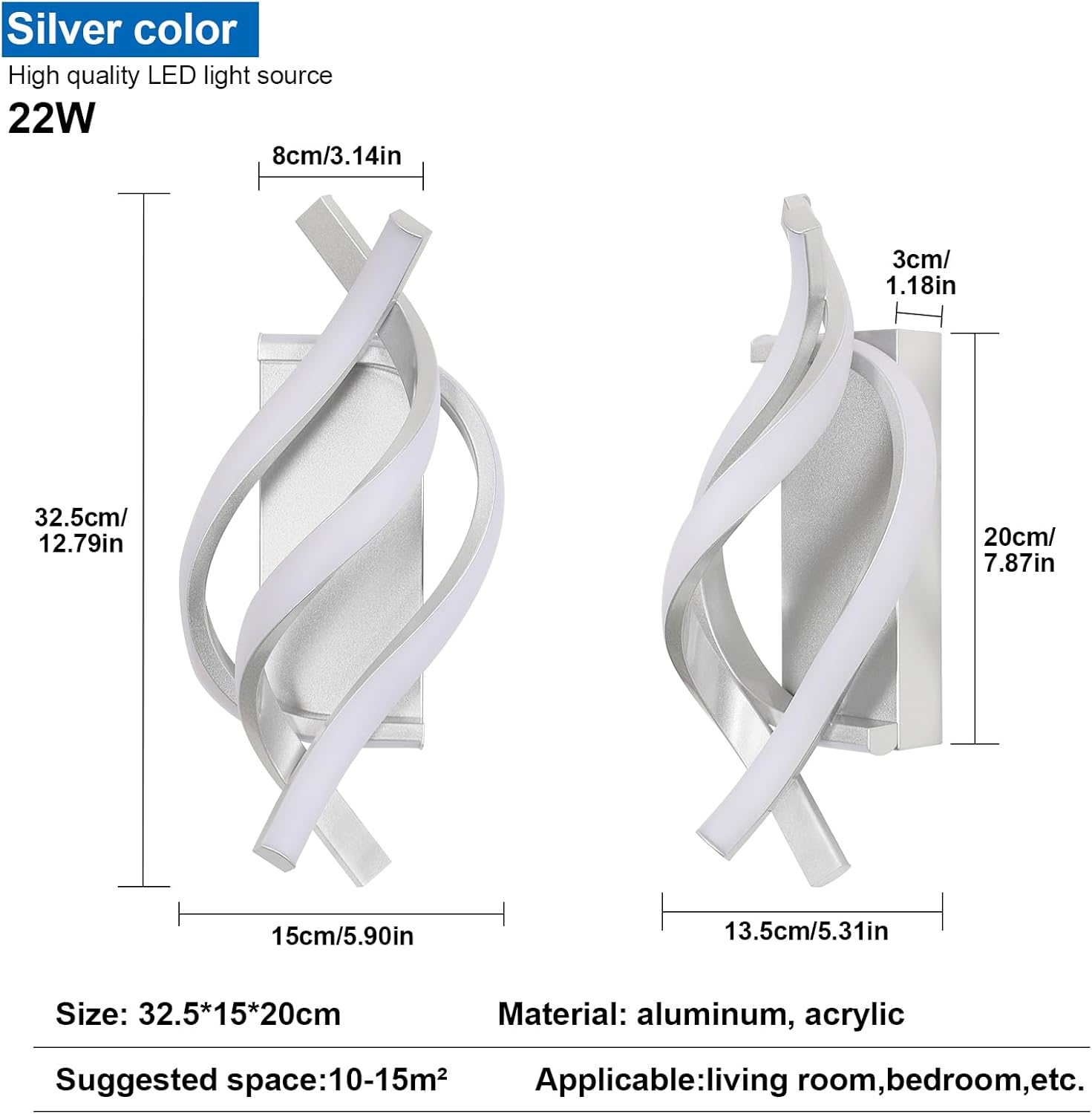 Wall Light - Silver Aluminium Frame, White Light
