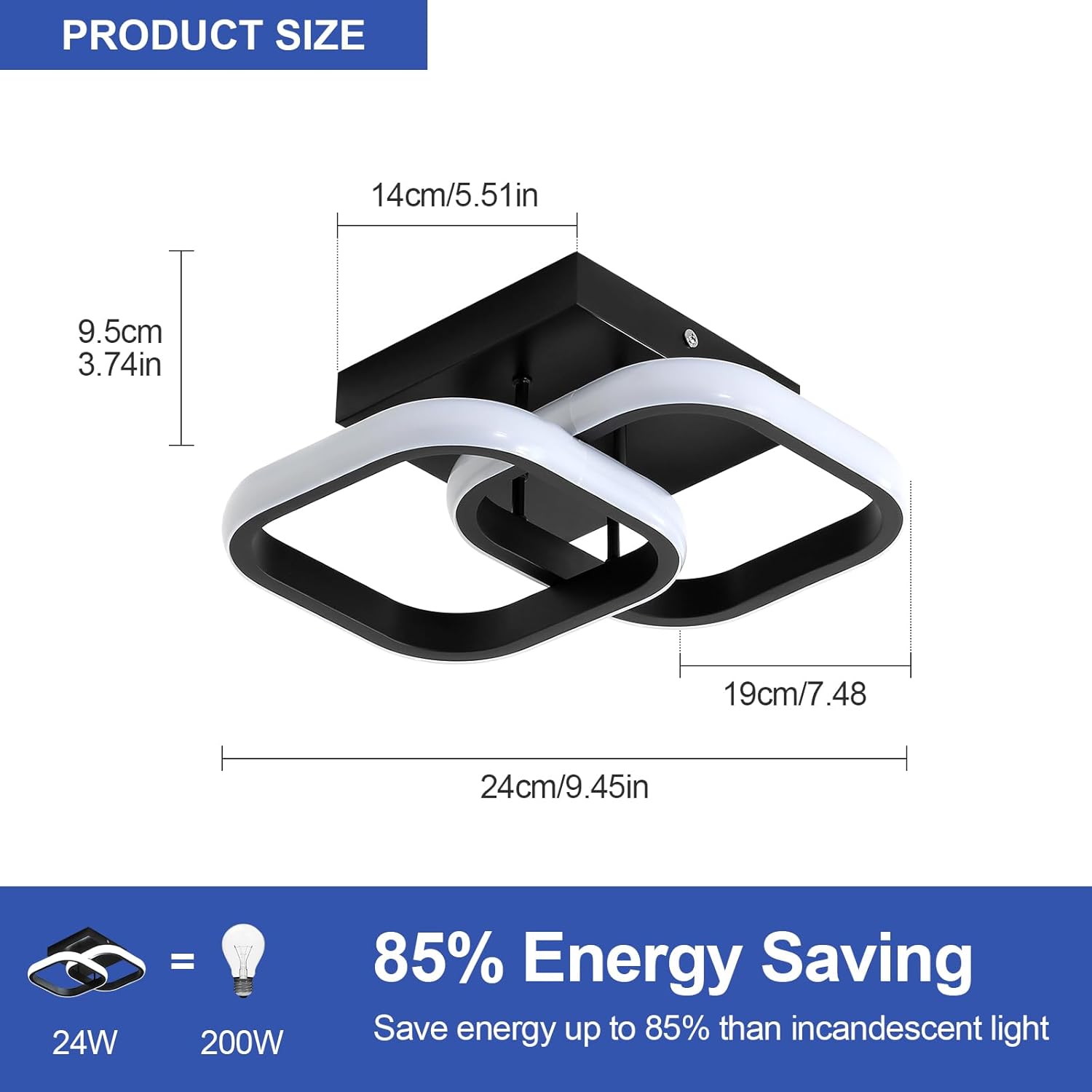 Ceiling Light - Black Aluminium Frame, White Light
