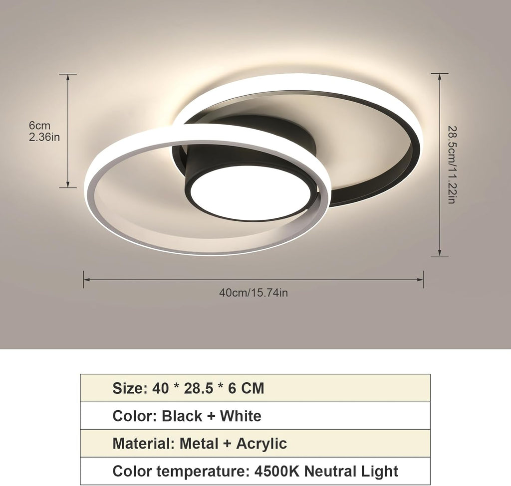 Ceiling Light - Black & White Metal Frame, Natural Light
