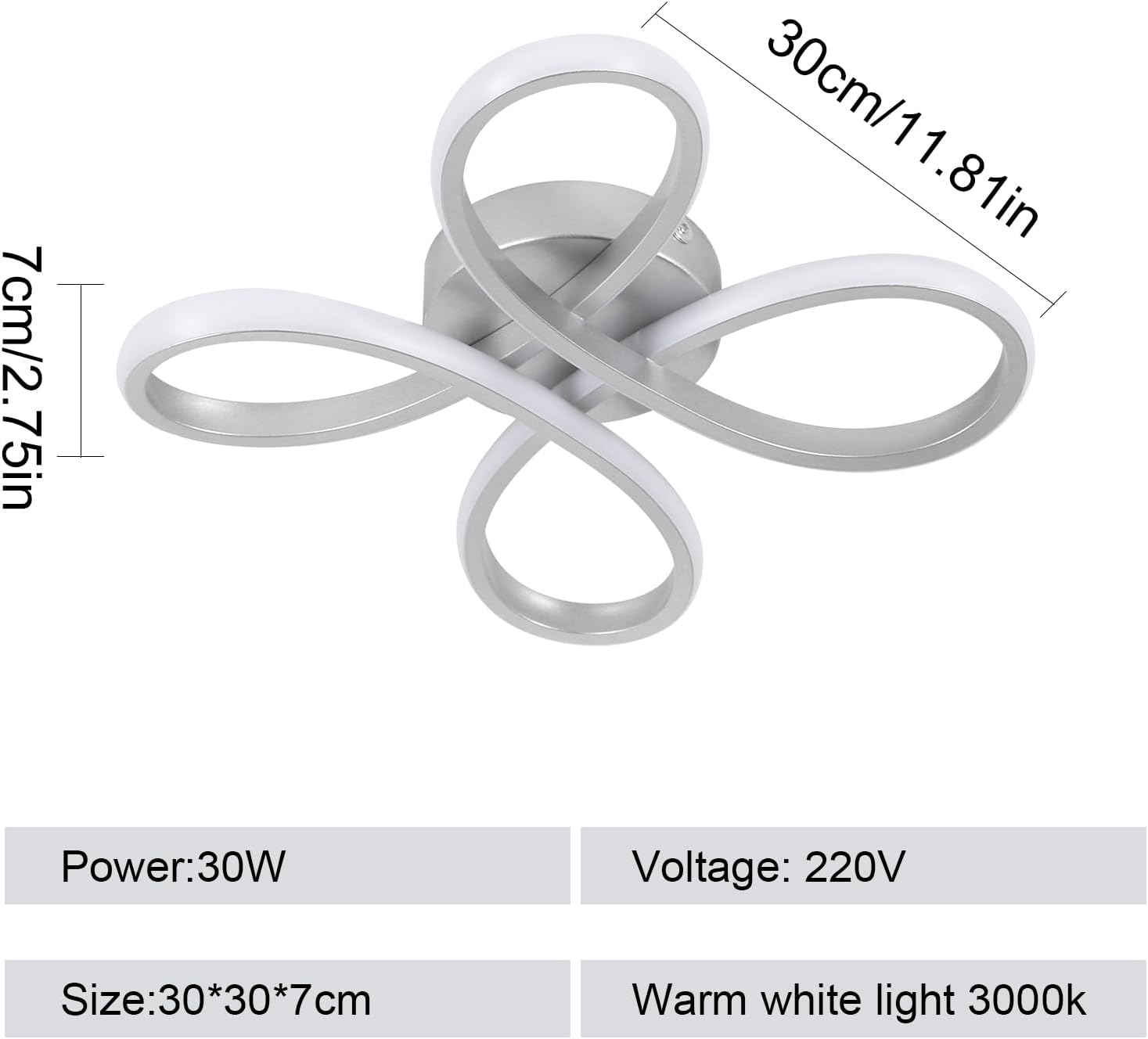 Deckenleuchte - Rahmen aus silbernem Aluminium, warmes Licht