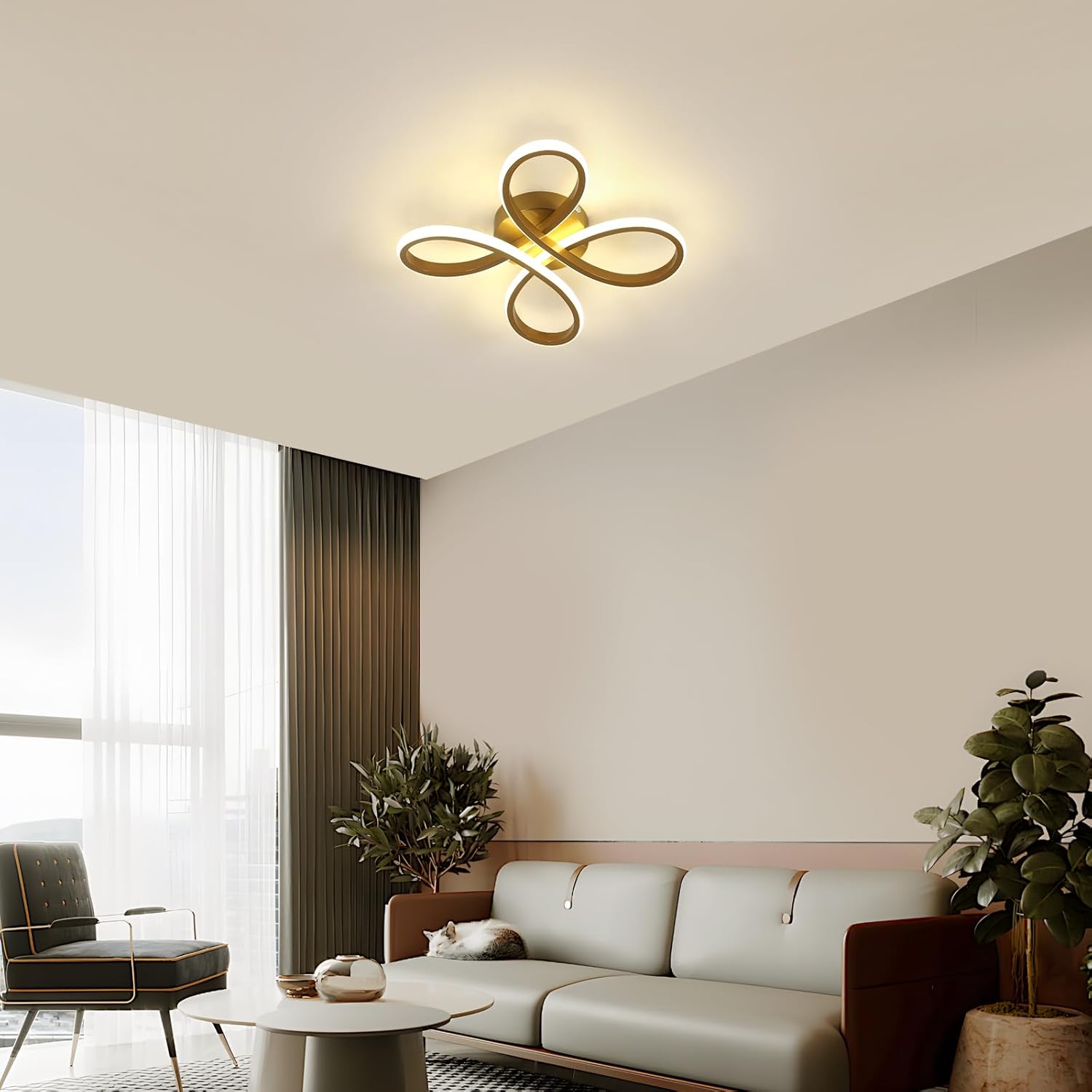 Deckenleuchte – Goldener Aluminiumrahmen, Naturlicht