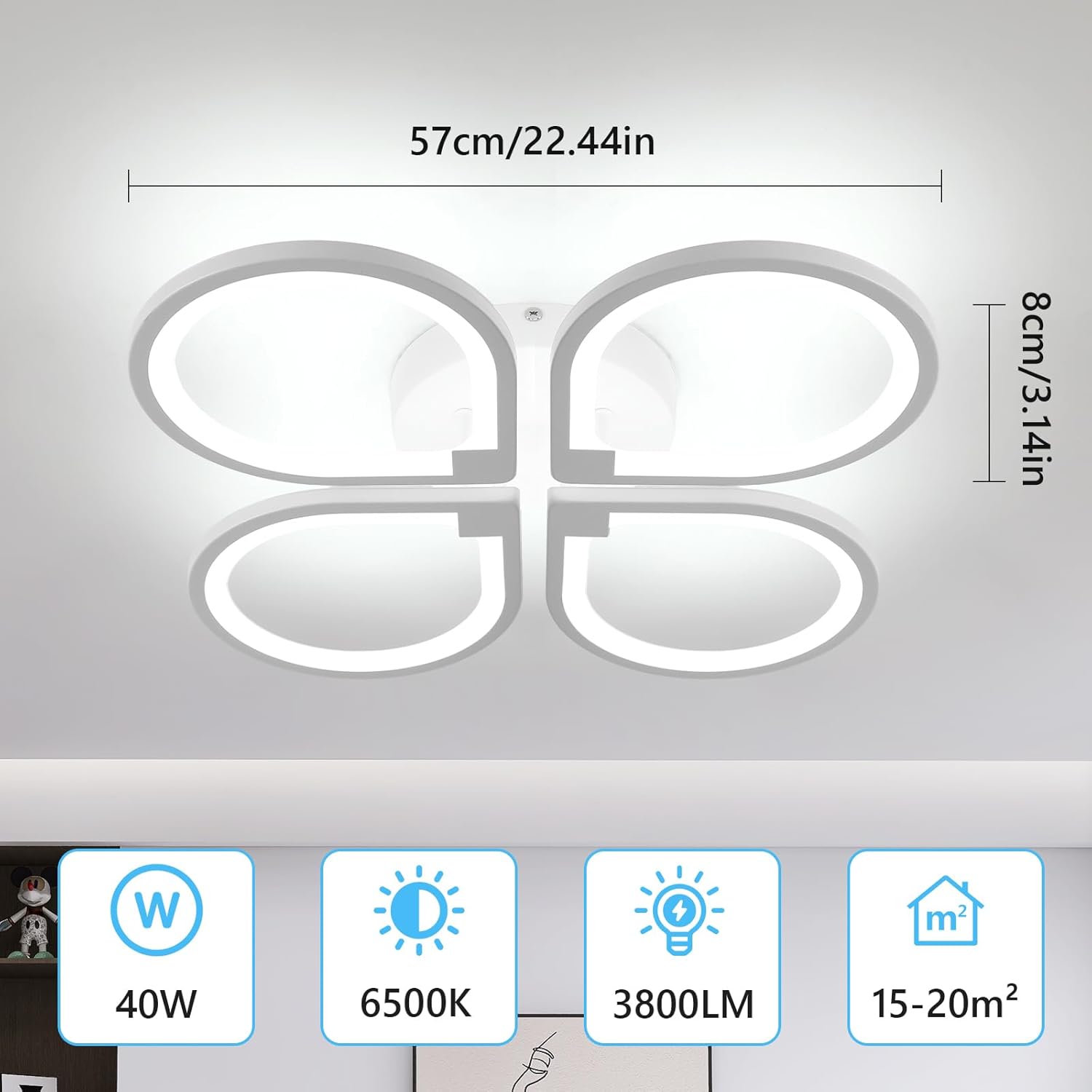 Ceiling Light - White Acrylic Frame, White Light
