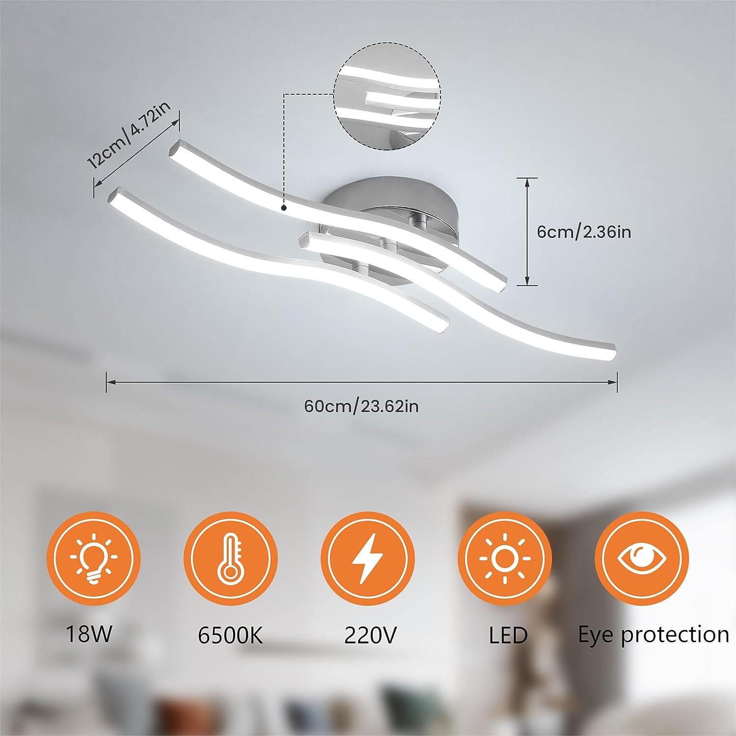 Ceiling Light - Silver Aluminium Frame, White Light