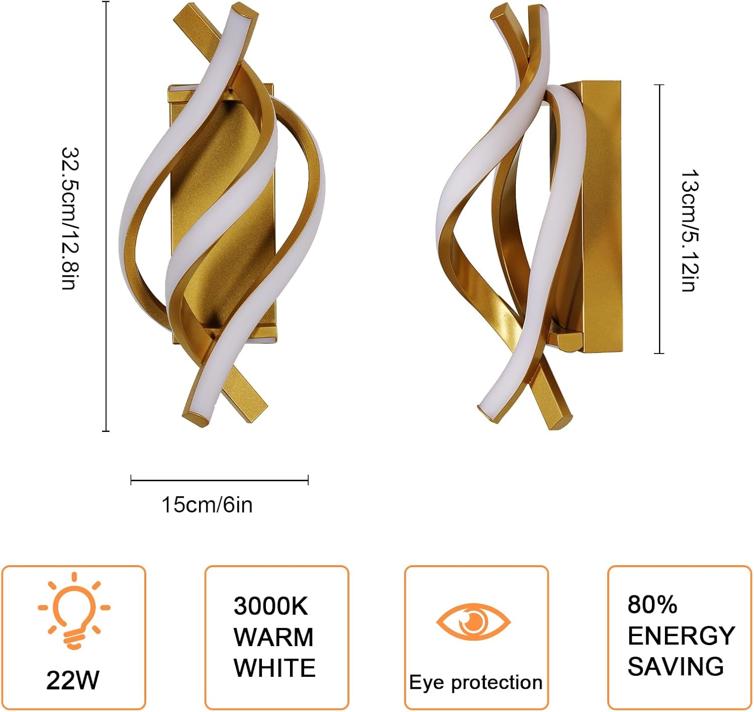 Wall Light - Gold Aluminium Frame, Warm Light