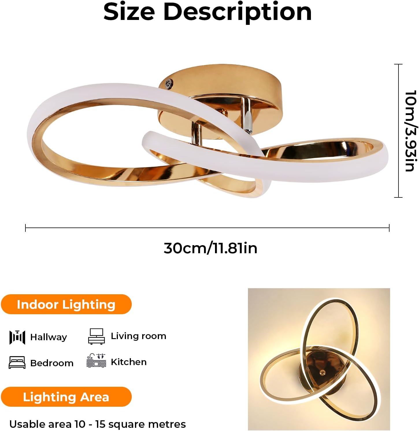 Ceiling Light - Gold Aluminium Frame, Natural Light
