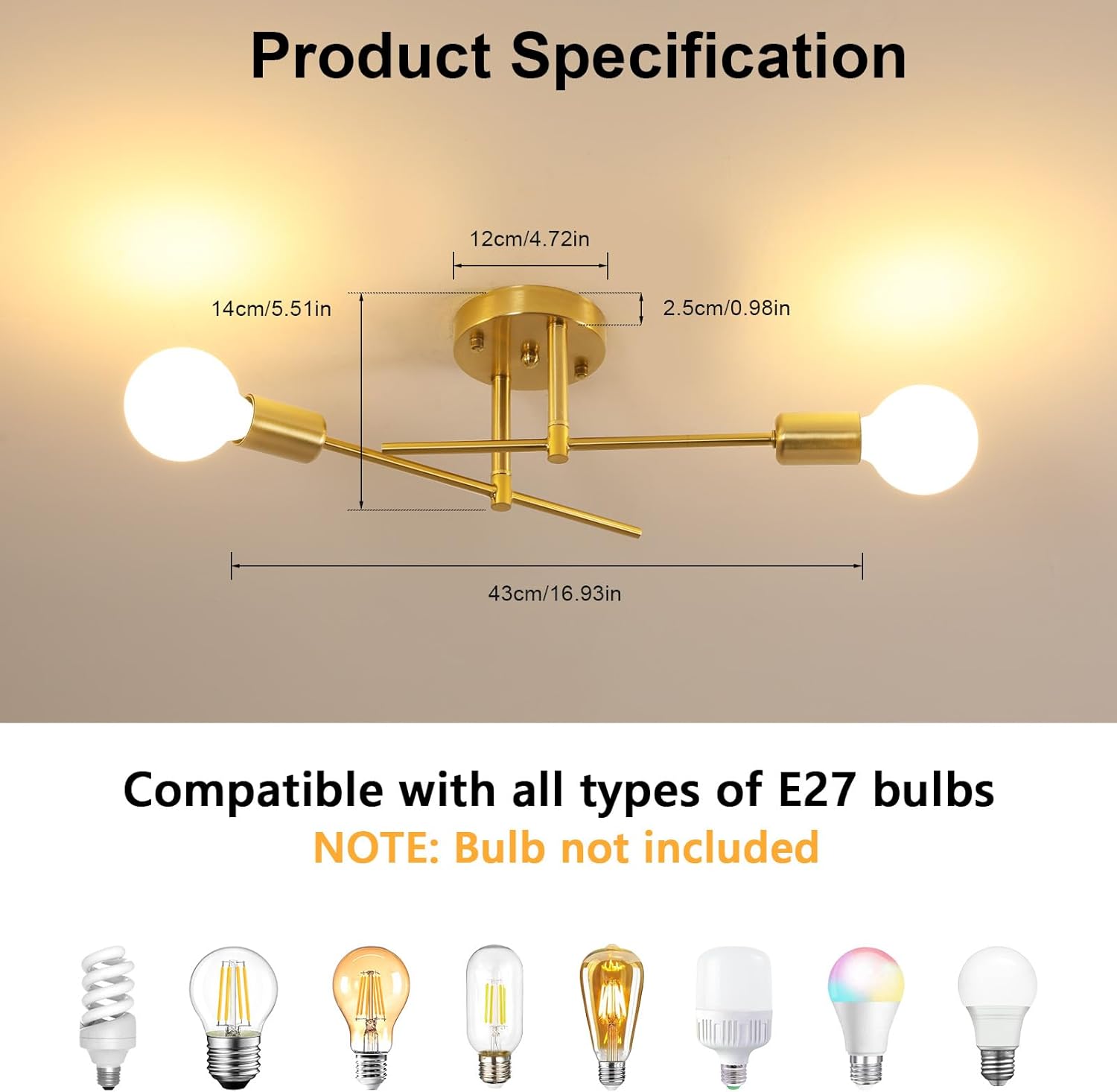 Ceiling Light - Gold Metal Frame