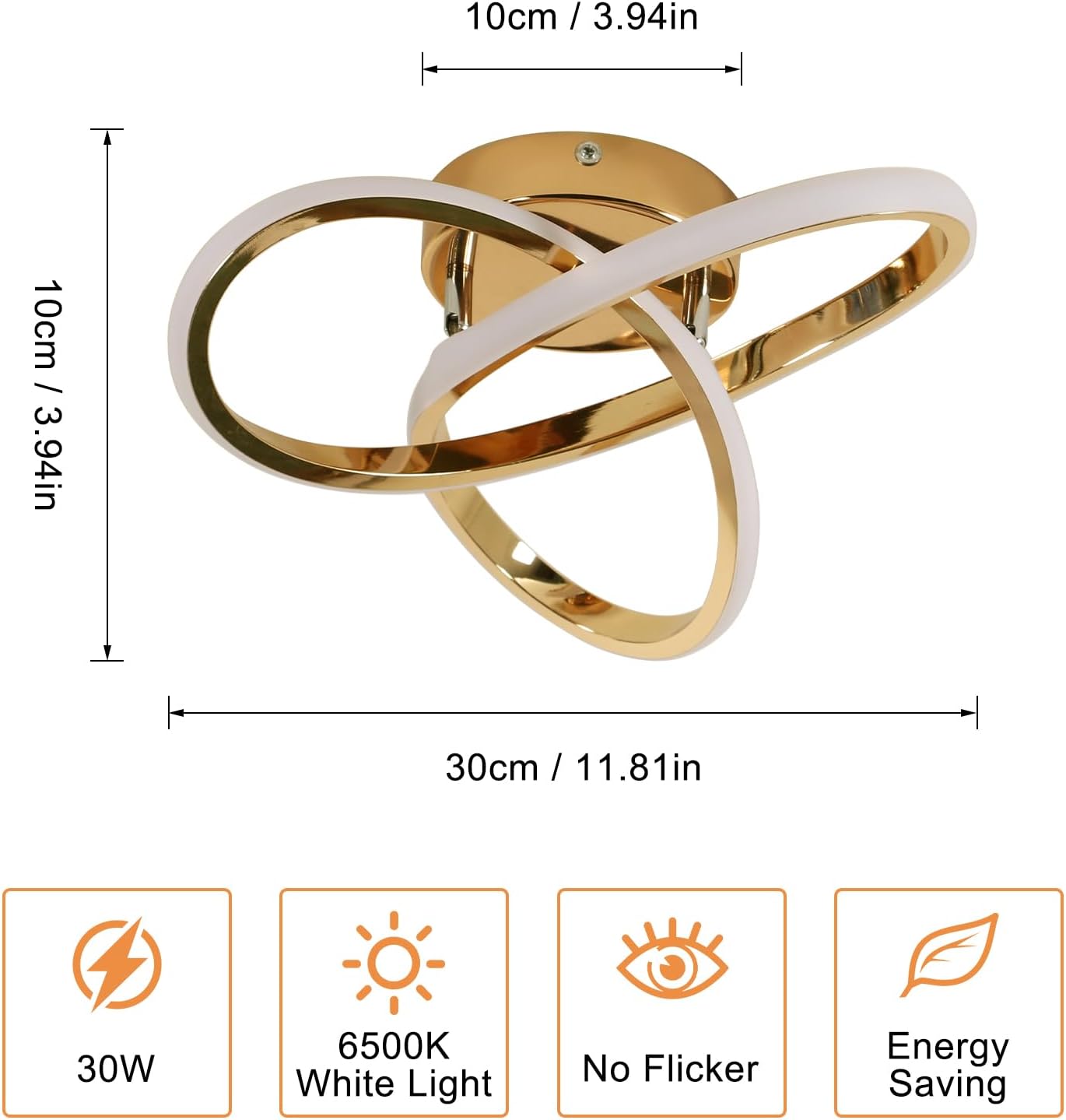 Ceiling Light - Gold Aluminium Frame, White Light