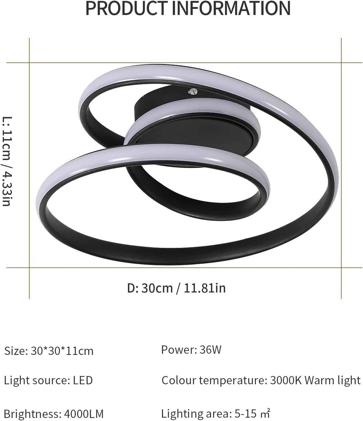 Ceiling Light - Black Aluminium Frame, Warm Light