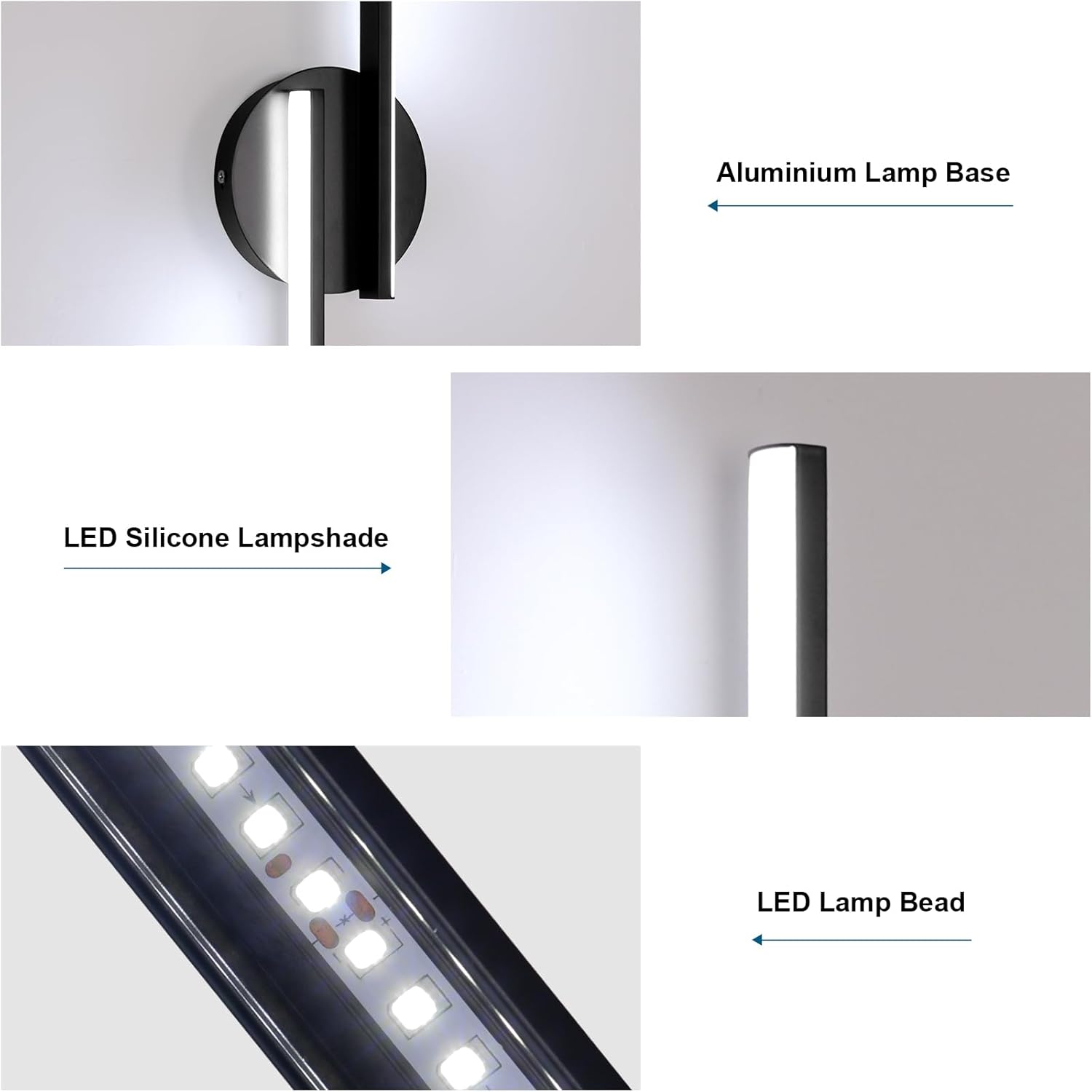 Lampada da parete - Telaio in alluminio nero, luce bianca
