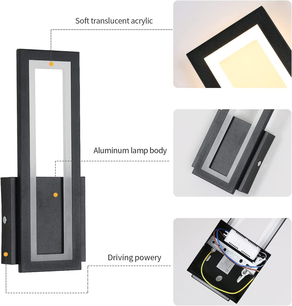 Lampada da Parete - Cornice in Acrilico Nero, Luce Calda