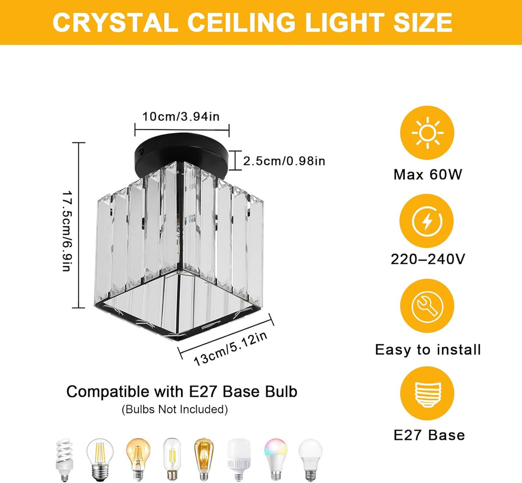 Ceiling Light - Black Crystal Frame, Warm Light