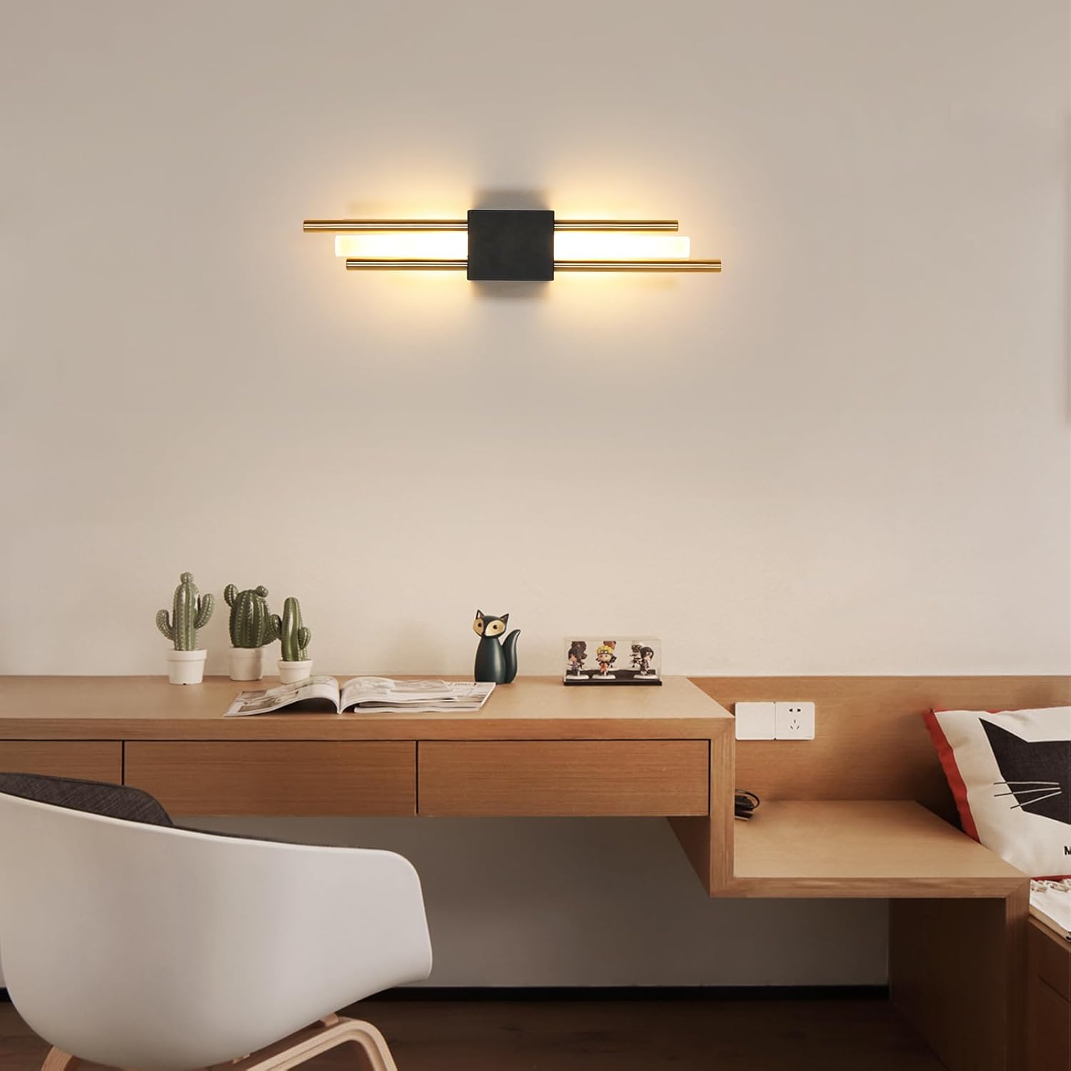 Wall Light - Black & Gold Acrylic Frame, Warm Light