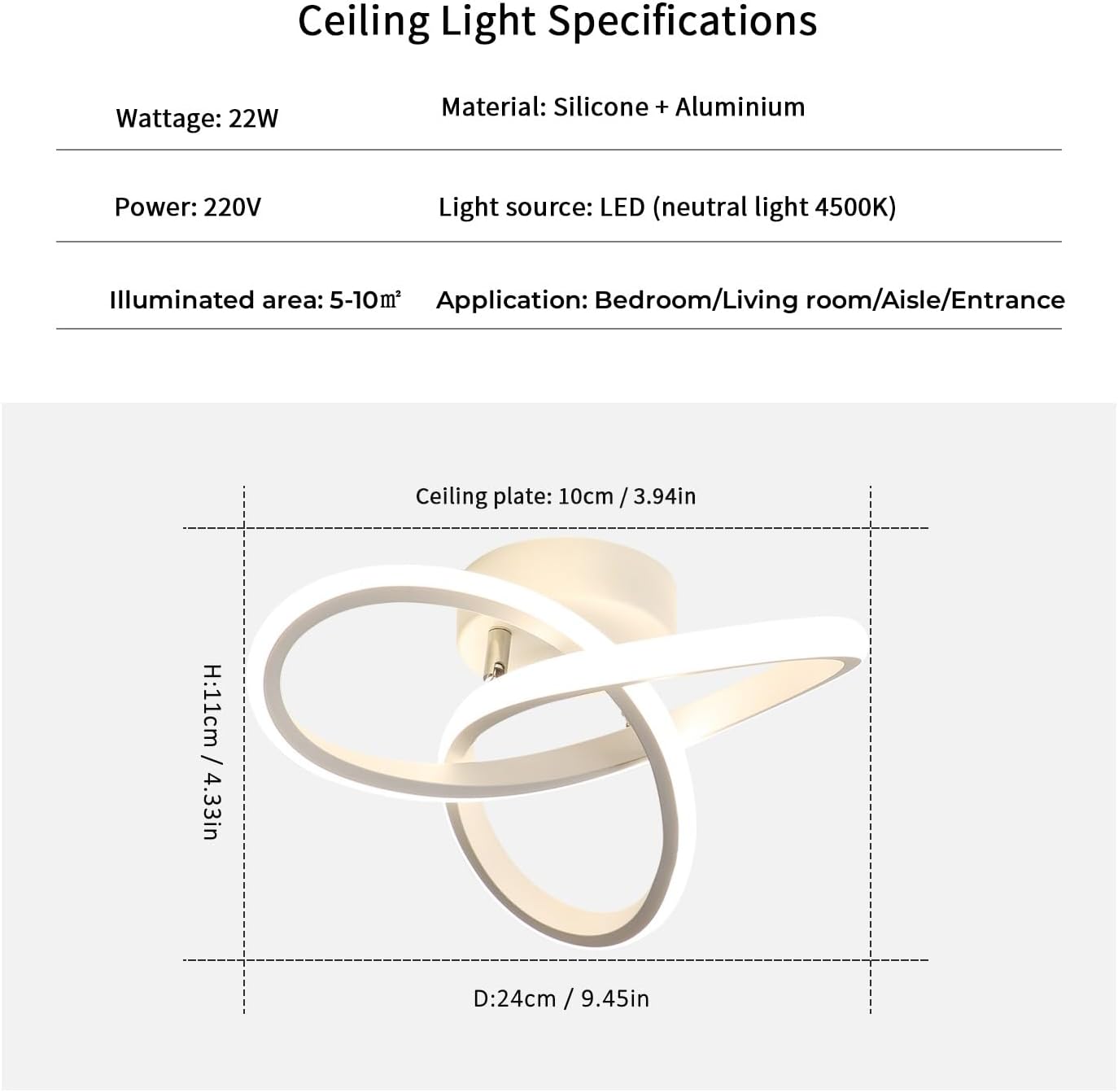 Ceiling Light - White Aluminium Frame, Natural Light