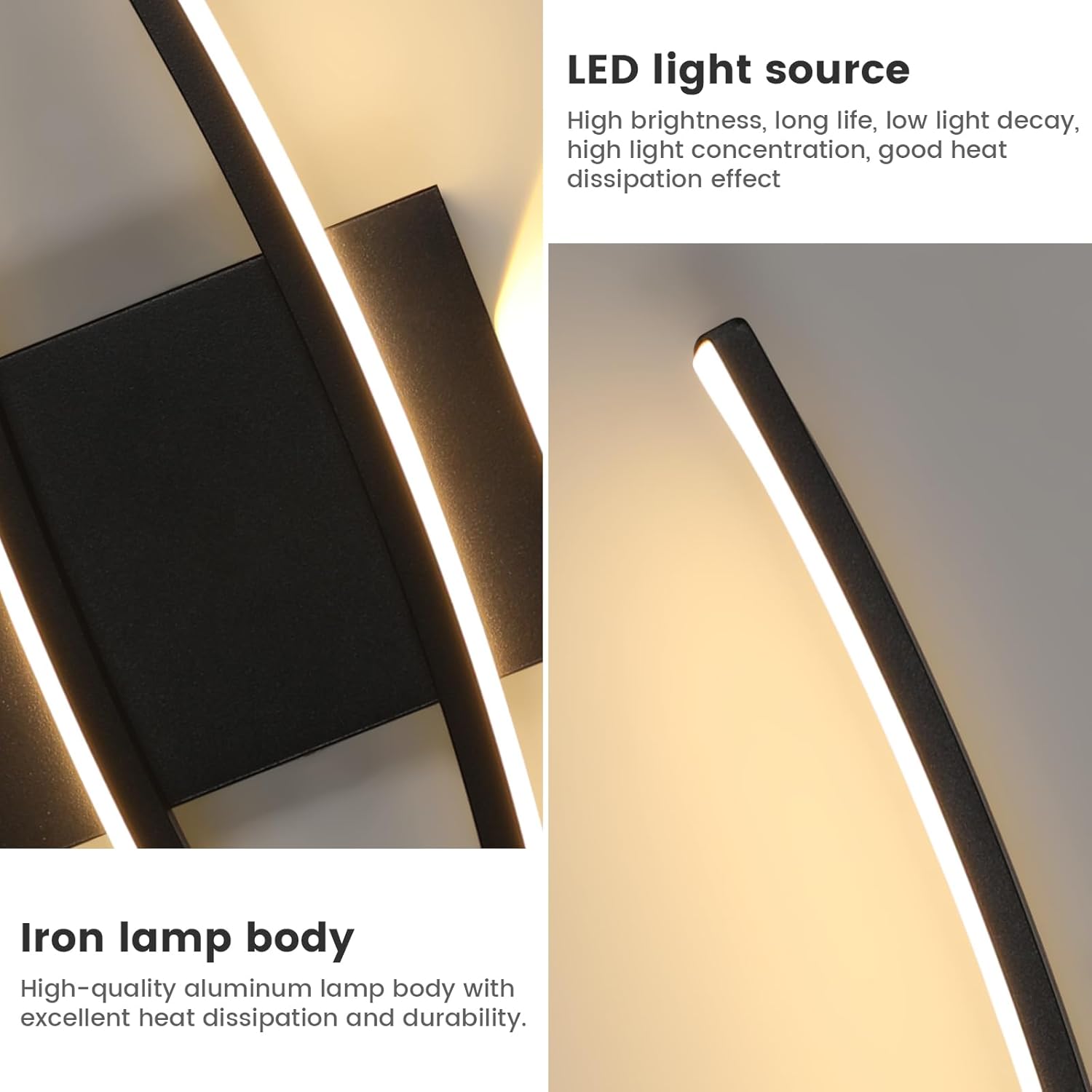 Wall Light - Black Aluminium Frame, Warm Light