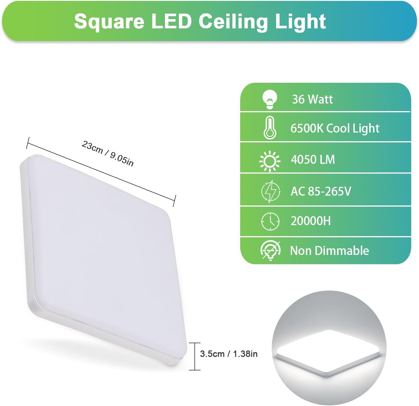 Ceiling Light - White Plastic Frame, White Light