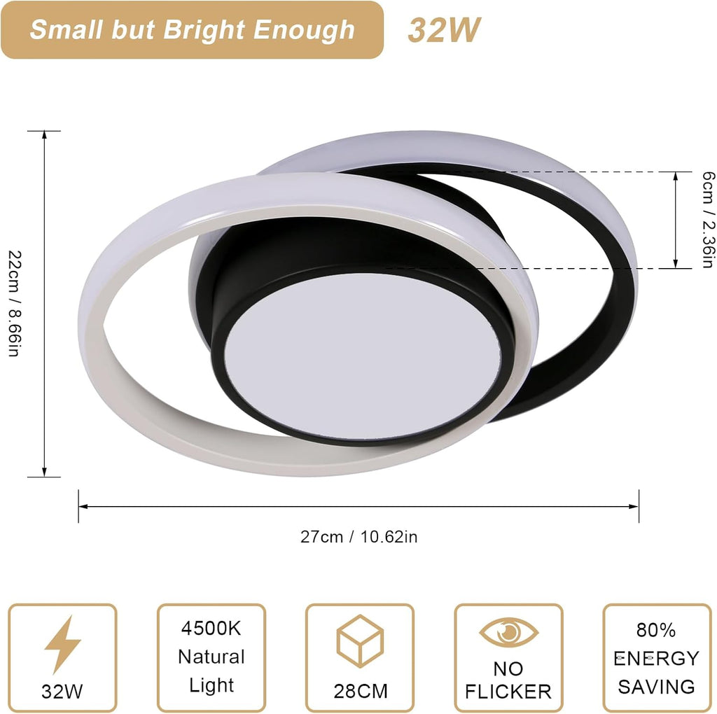 Ceiling Light - Black & White Aluminium Frame, Natural Light