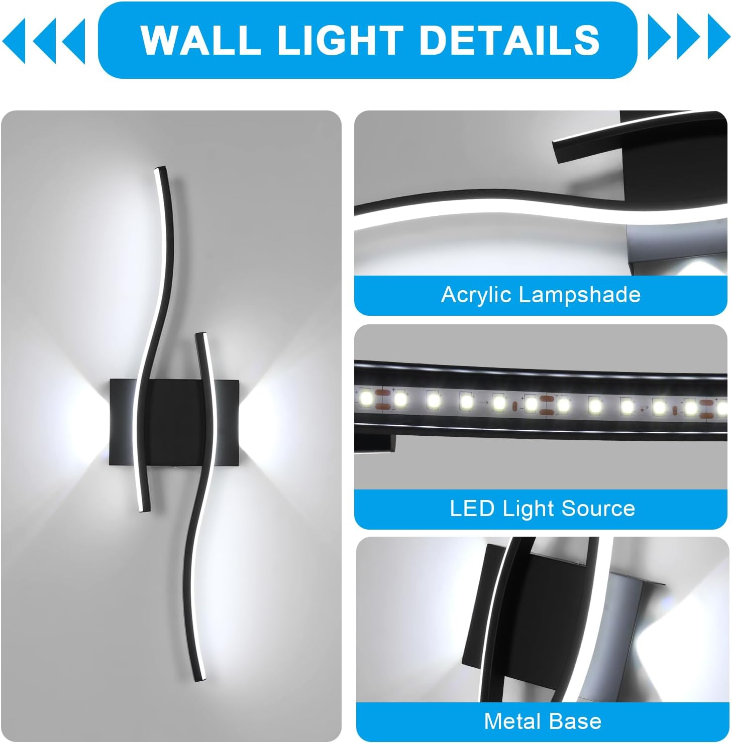 Wall Light - Black Aluminium Frame, White Light
