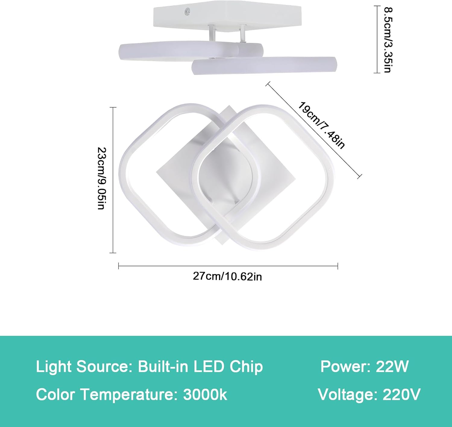 Ceiling Light - White Aluminium Frame, Warm Light