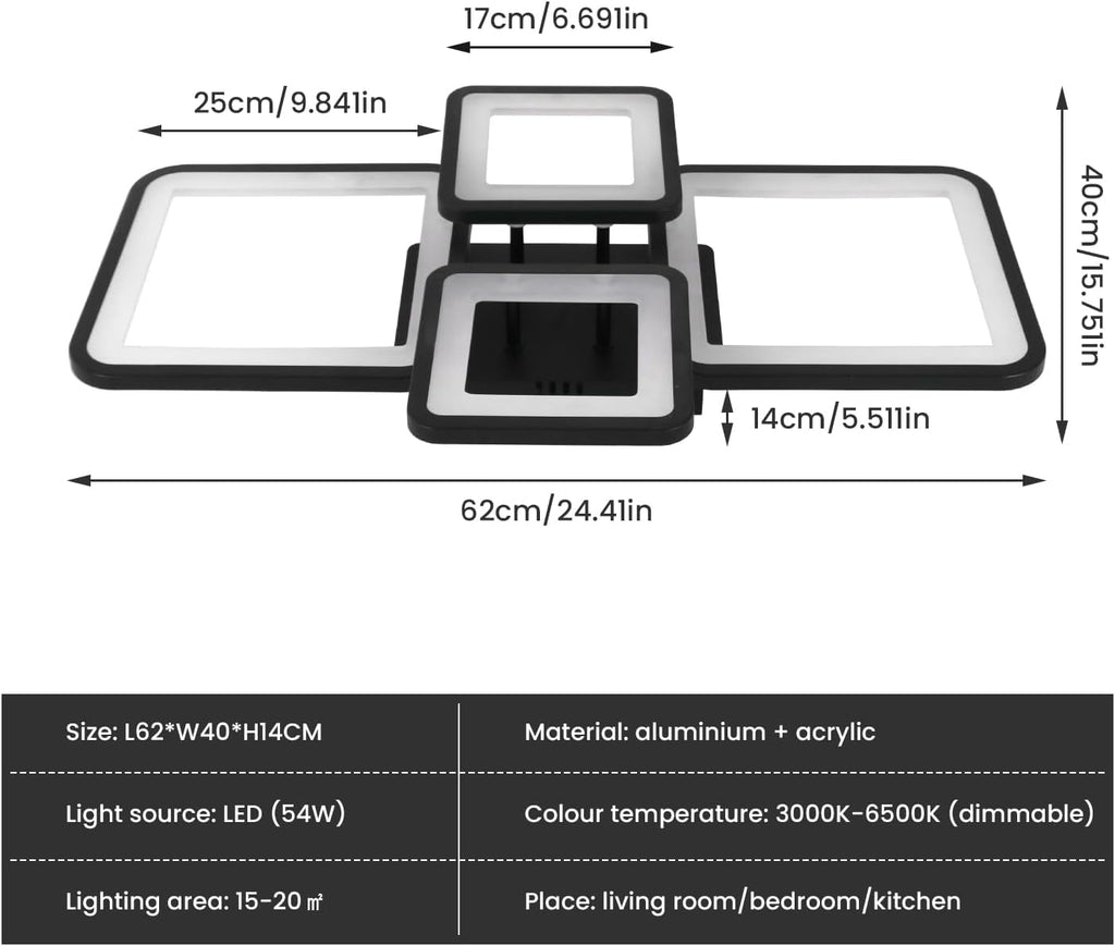 Ceiling Light - Black Acrylic Frame, Tunable and Dimmable