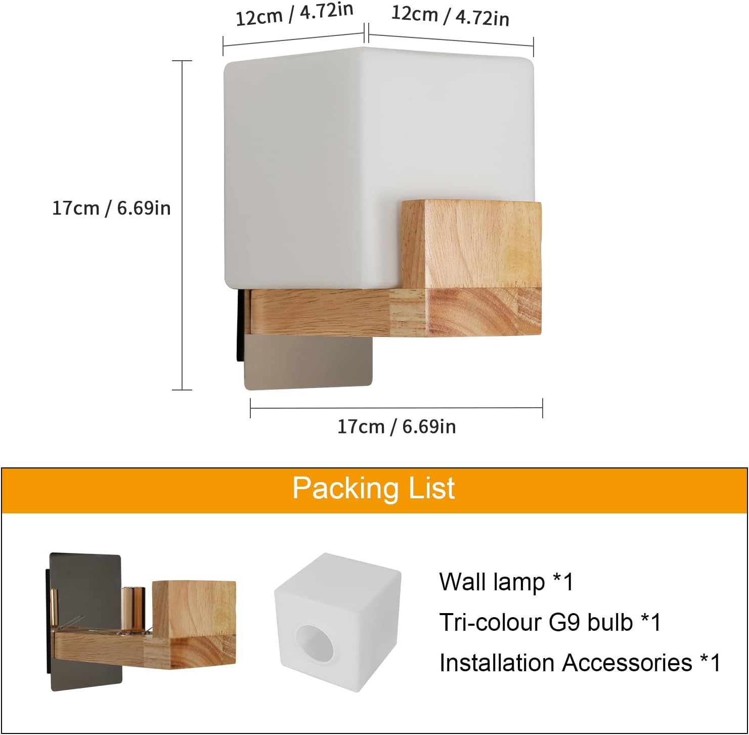 Wall Light - Wood Glass Frame, Tunable