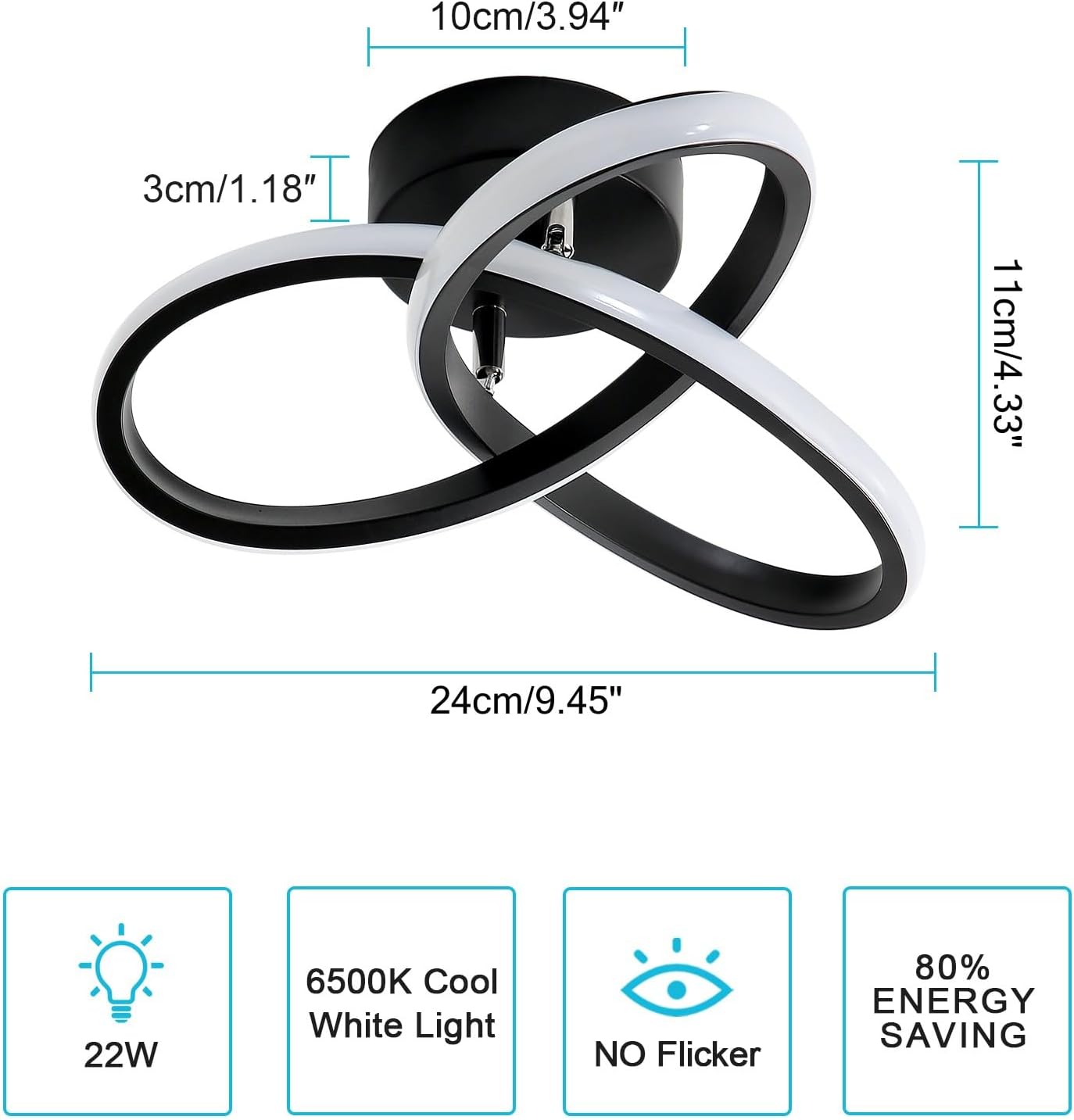 Ceiling Light - Black Aluminium Frame, White Light