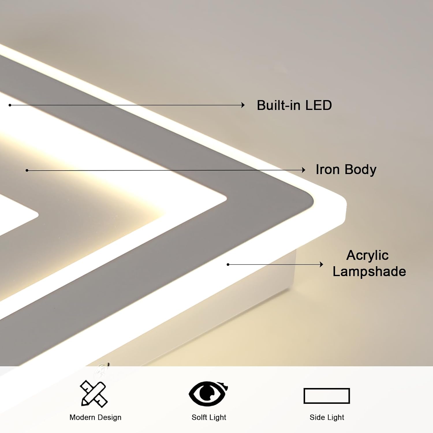 Ceiling Light - White Acrylic Frame, Natural Light
