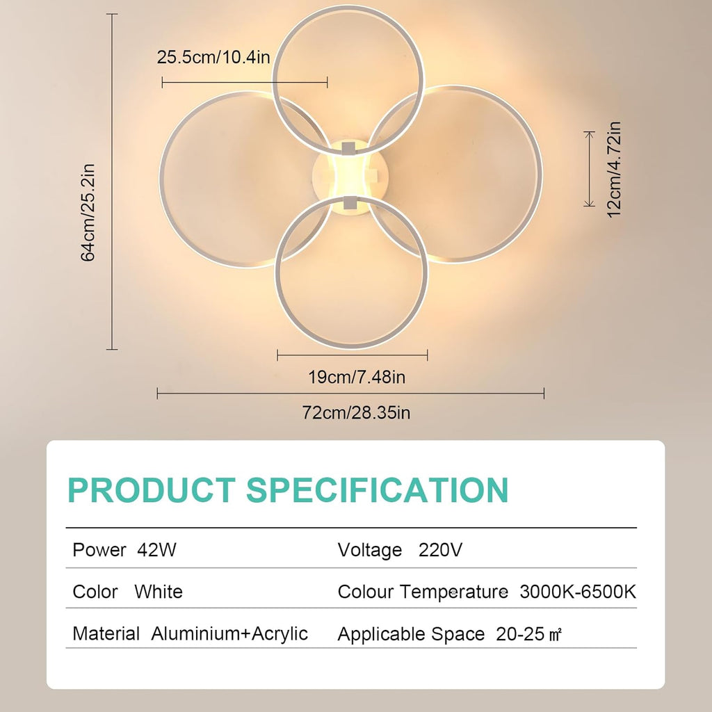 Ceiling Light - White Aluminium Frame, Tunable and Dimmable