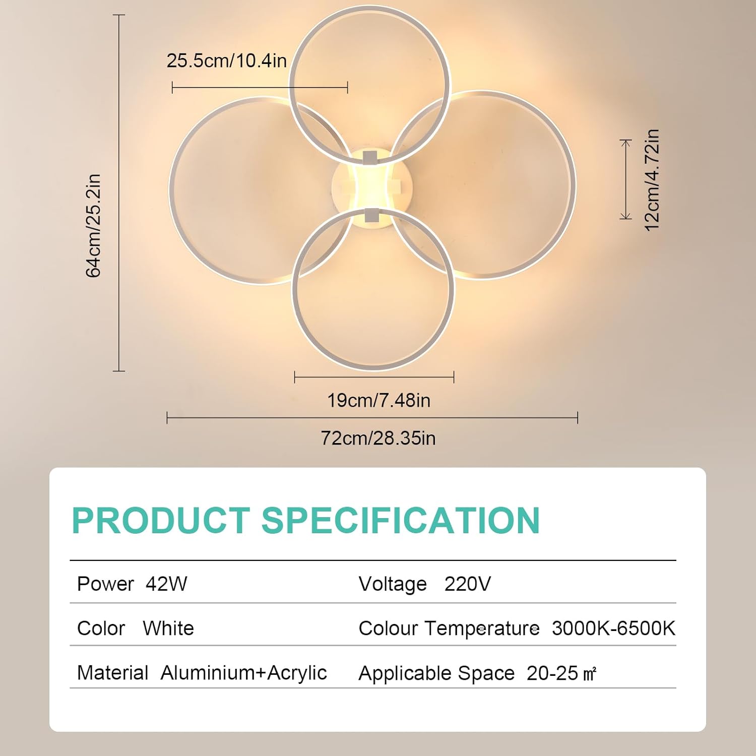 Ceiling Light - White Aluminium Frame, Tunable and Dimmable