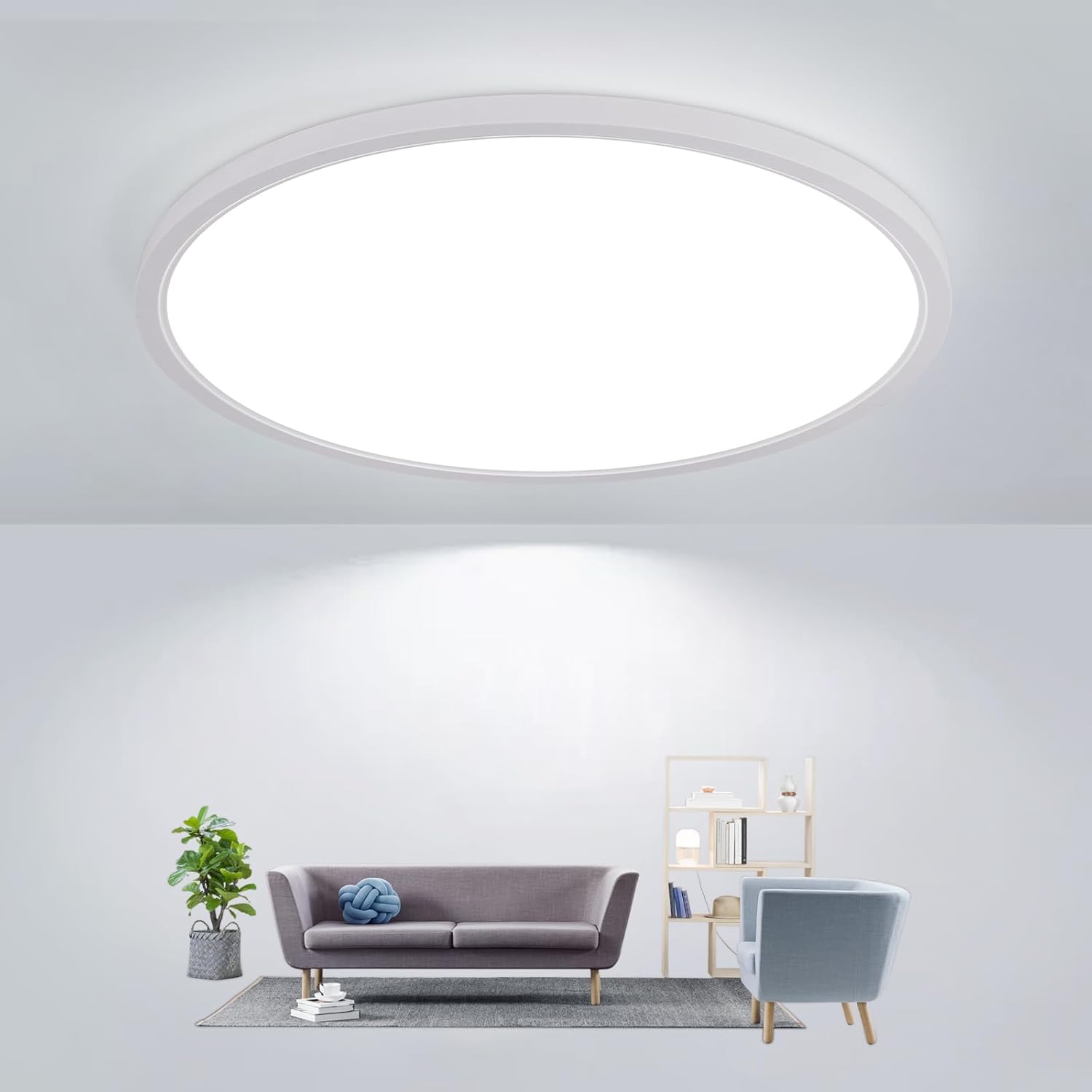 Ceiling Light - White Plastic Frame, White Light