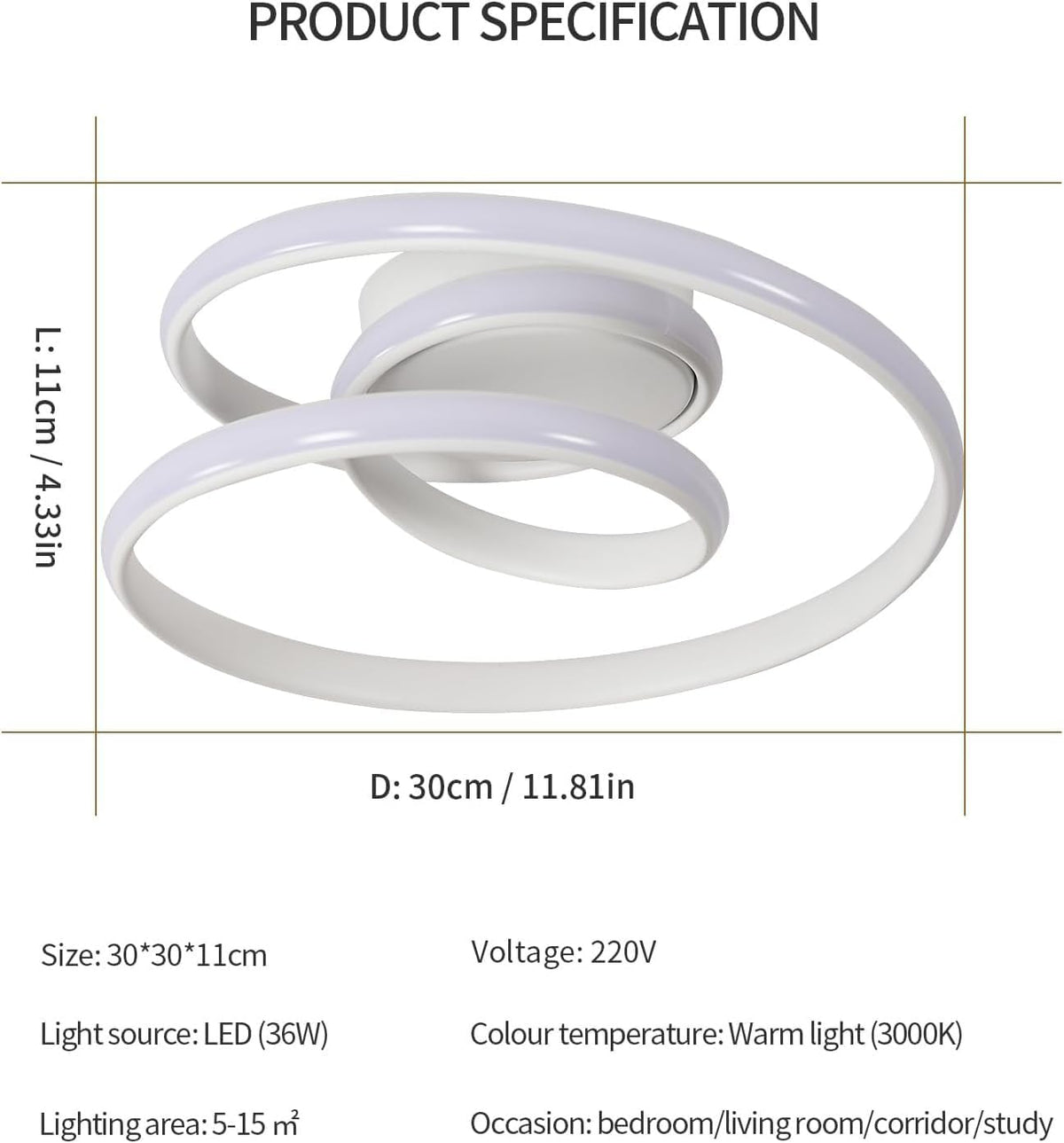 Ceiling Light - White Aluminium Frame, Warm Light