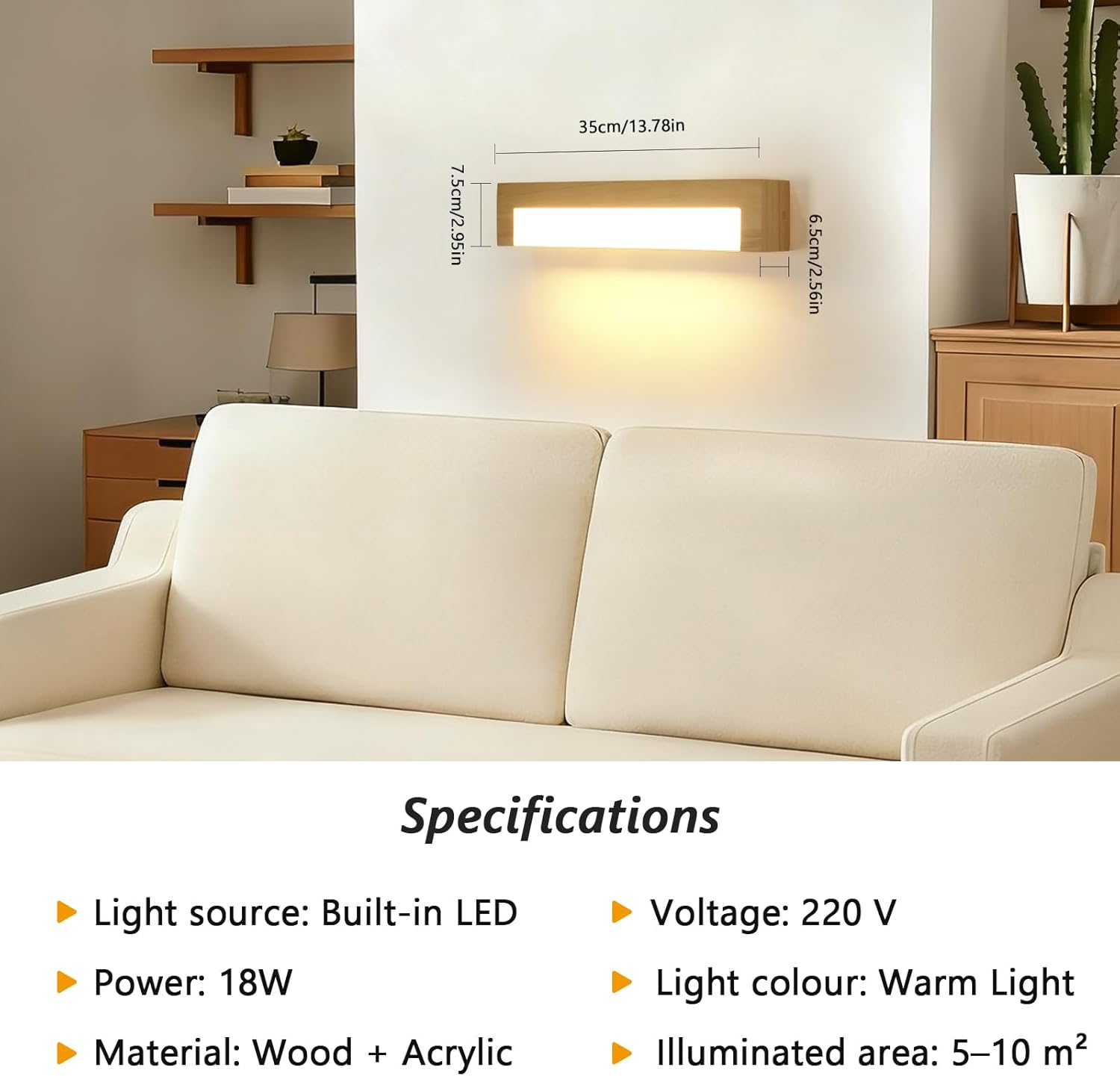 Wall Light - Wood Metal Frame, Warm Light