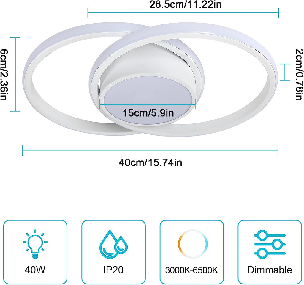 Ceiling Light - White Metal Frame, Tunable and Dimmable